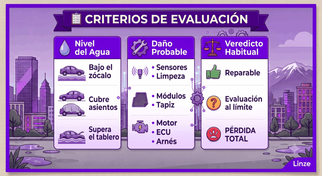 Cuadro comparativo criterios de evaluación póliza seguro automotriz por temporal en Chile