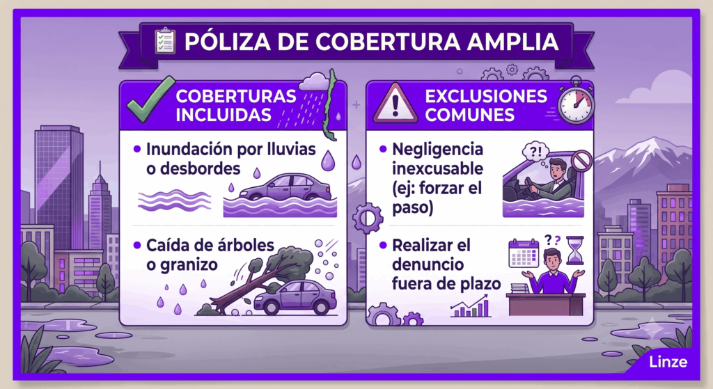 Cuadro comparativo para saber qué cubre el seguro automotriz po temporal en chile. 